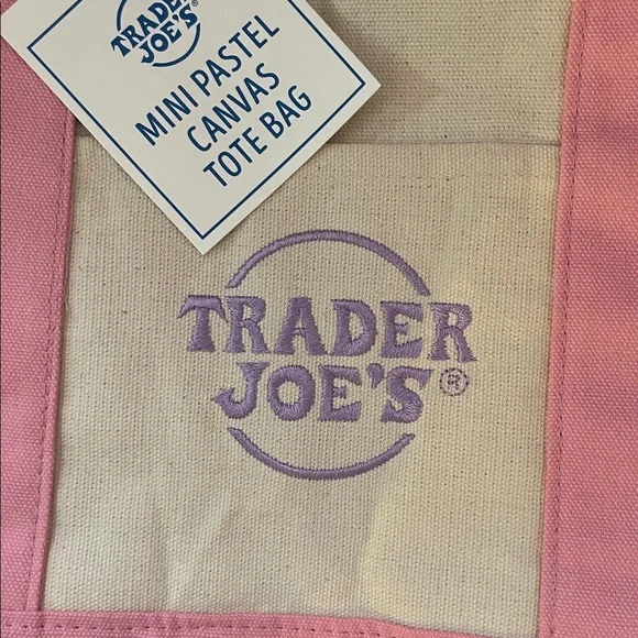 Trader Joe's Pink & Cream Mini Canvas Tote - Picture 2 of 2
